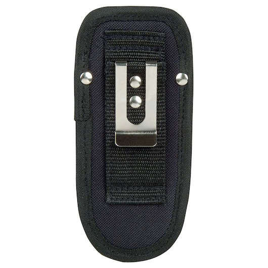 STANLEY 0-10-028 zwart etui voor zakmes met metalen riemclip, vooraanzicht op witte achtergrond.