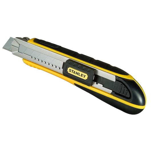 STANLEY 0-10-481 hobbymes met zwart-gele handgreep, zijaanzicht op witte achtergrond.