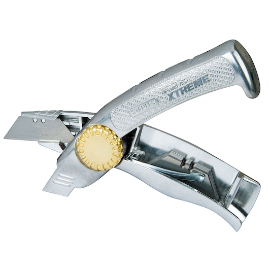 STANLEY 0-10-818 hobbymes met gestructureerd handvat en zichtbaar mes, zijaanzicht op witte achtergrond.