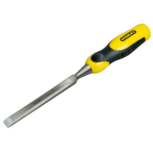 Photo du ciseau STANLEY 0-16-873 avec manche ergonomique jaune et noir, angle avant, catégorie outil.