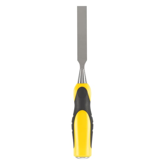 STANLEY 0-16-876 beitel met geel-zwarte soft grip handgreep, vooraanzicht op witte achtergrond.