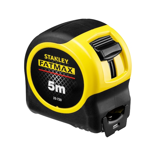 STANLEY 0-33-720 FATMAX 5m rolmaat, geel en zwart, vooraanzicht op witte achtergrond.