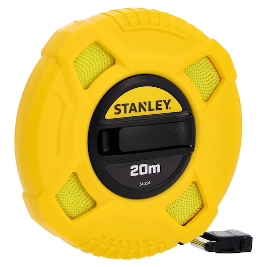 STANLEY 0-34-296 meetlint, 20m, geel omhulsel, vooraanzicht, productfoto op witte achtergrond.