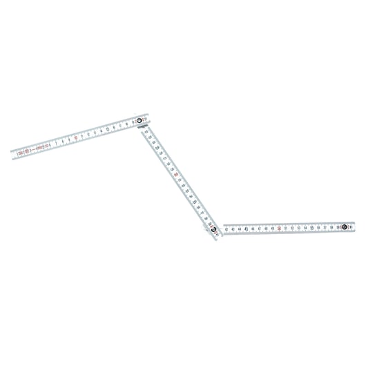 STANLEY 0-35-229 vouwmeter, metaal, wit met zwarte en rode markeringen, schuine voorkant.