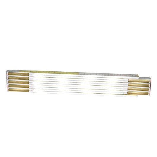 STANLEY 0-35-458 opvouwbare houten duimstok, geel en wit, productfoto op witte achtergrond.