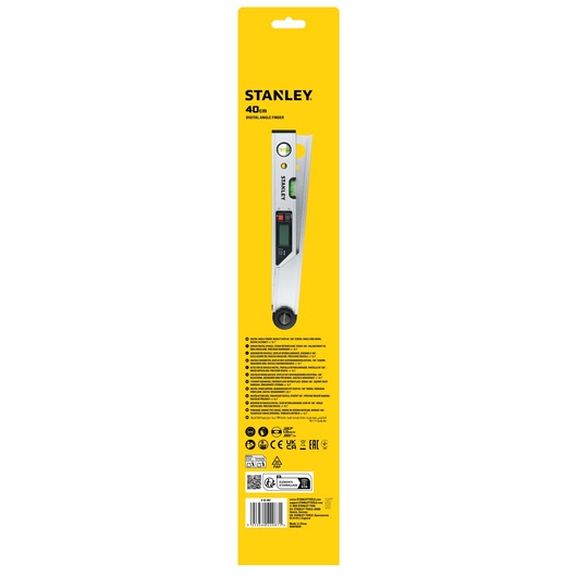 STANLEY 0-42-087 rapporteur d'angle digital 40cm dans emballage jaune, vue de face.