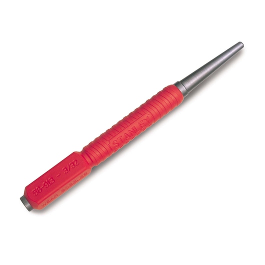 STANLEY 0-58-913 doorslag met rood handvat, fotografie, schuine weergave op witte achtergrond.