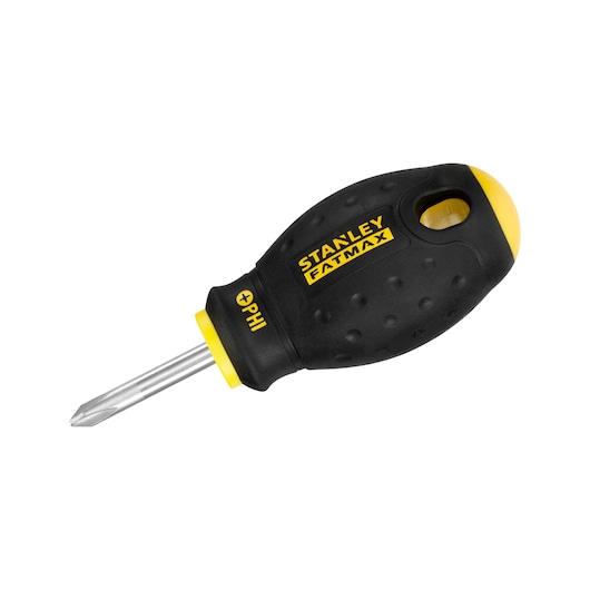 STANLEY 0-65-406 FATMAX tournevis Phillips court, poignée noire et jaune, photo vue latérale.