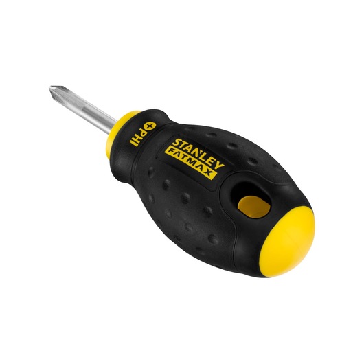 STANLEY 0-65-406 FatMax tournevis Phillips court, noir et jaune, photographie sur fond blanc