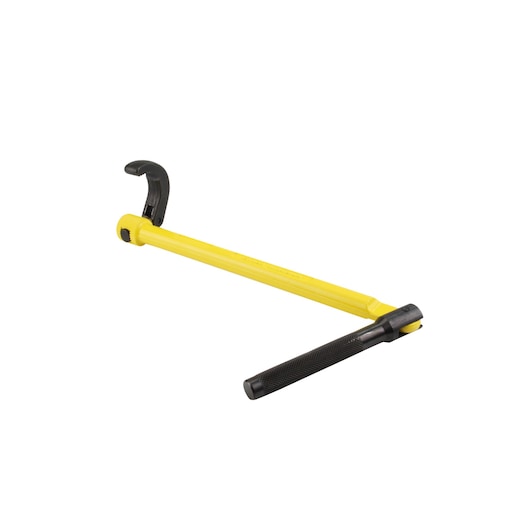 STANLEY 0-70-453 pijptang met geel lichaam en zwart handvat, zijaanzicht op witte achtergrond.