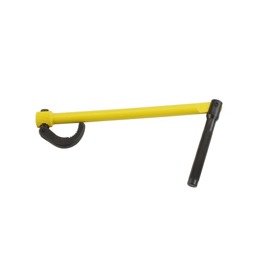 STANLEY 0-70-453 pijptang met gele steel, zwarte bek en handgreep, zijaanzicht op witte achtergrond.