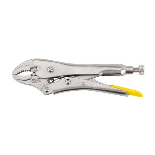 STANLEY 0-84-808 vergrendeltang, zilverkleurig met geel handvat, zijaanzicht op witte achtergrond.