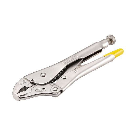 STANLEY 0-84-809 griptang, zilver metaal met gele handgreep, zijaanzicht op witte achtergrond.