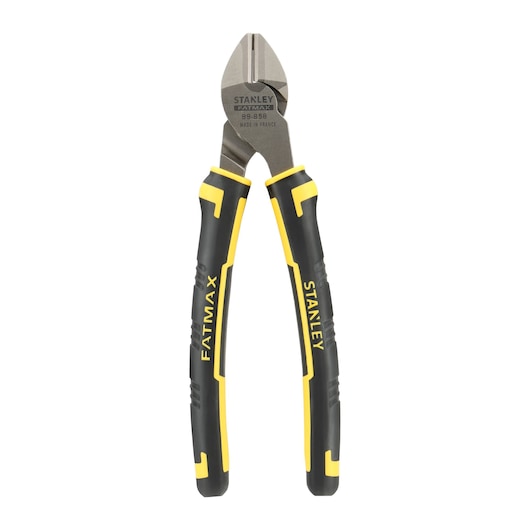 STANLEY SKU 0-89-858 vue latérale de pince coupante diagonale noire et jaune avec poignées ergonomiques.