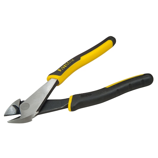 STANLEY 0-89-859 zijkniptang met geel-zwarte handgrepen, zijaanzicht, witte achtergrond.