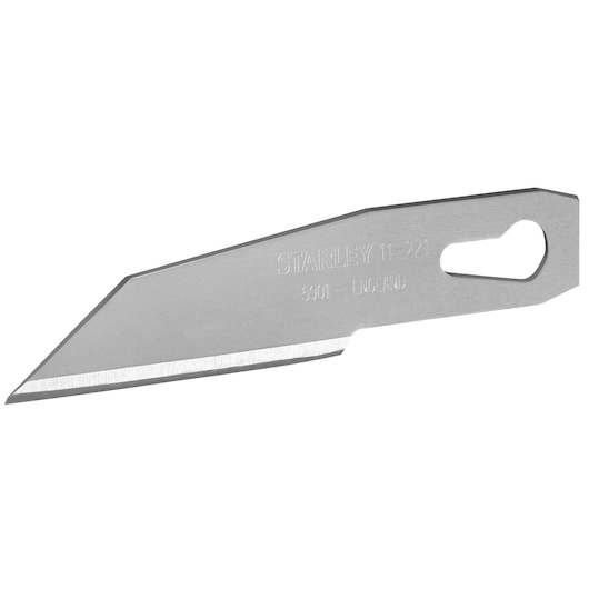 STANLEY 1-11-221 reservemes voor stanleymes, zilver, schuine snede, zijaanzicht op witte achtergrond.