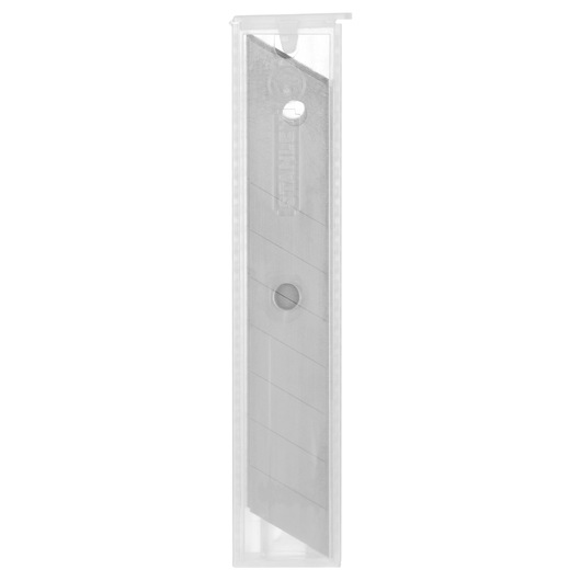 STANLEY 1-11-301 afbreekmesjes in doorzichtige plastic verpakking, vooraanzicht, zilverkleurige messen.