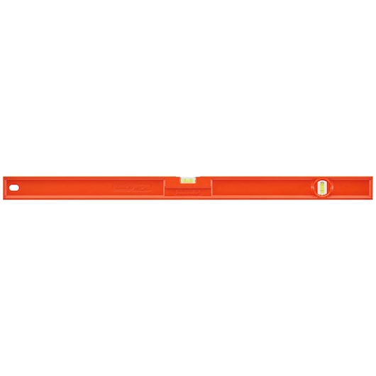 Foto van de oranje STANLEY 1-42-254 waterpas, vooraanzicht, met twee libellen, rechthoekig ontwerp.