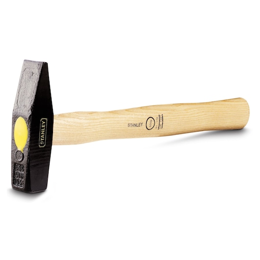 STANLEY 1-51-175 massette avec manche en bois, angle latéral, tête noire, détail jaune.