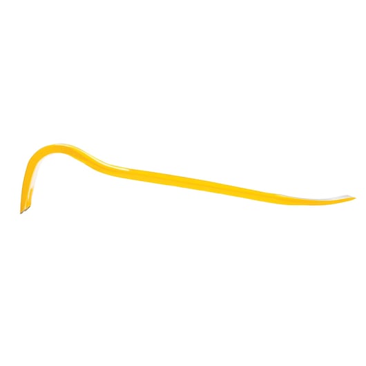 Pied-de-biche Stanley jaune avec extrémités courbe et plate, présenté sur fond blanc.