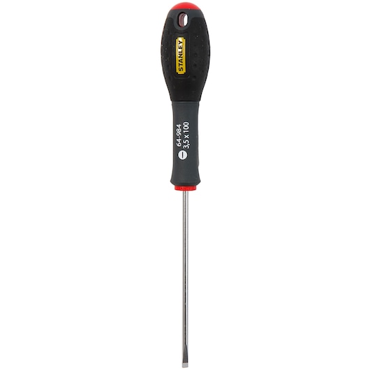 STANLEY 1-64-984 tournevis plat avec poignée noire et rouge, angle frontal, photographie produit.