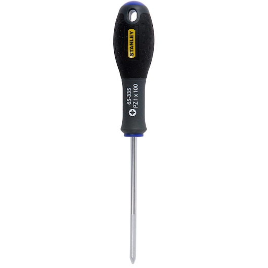 Tournevis Pozidriv STANLEY 1-65-335 avec manche noir et jaune, vue de face, fond blanc.