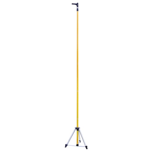 Photo du mât de mesure STANLEY 1-77-022 avec trépied, jaune, vue de face sur fond blanc.