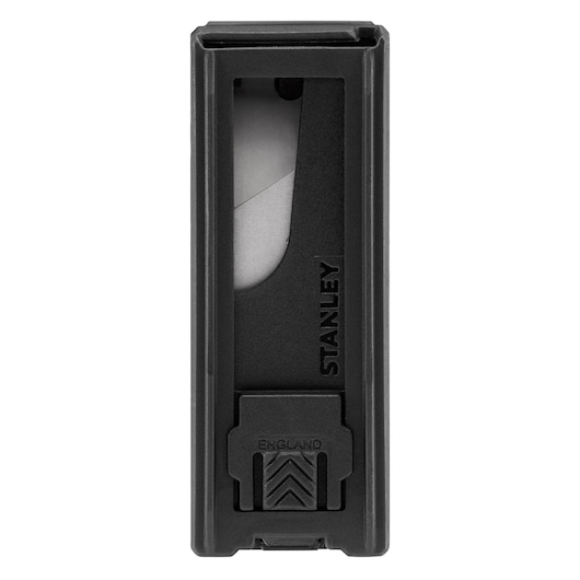 STANLEY 2-11-911 mesjesdispenser, zwart kunststof omhulsel, vooraanzicht, één mesje zichtbaar.
