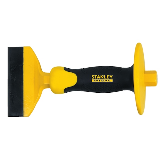 Stanley FatMax handgereedschap met een geel-zwarte handgreep en een platte beitel, ontworpen voor zware taken.