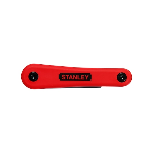 Foto van STANLEY 4-69-262 opvouwbare inbussleutelset met rood handvat, bovenaanzicht, gereedschapscategorie.