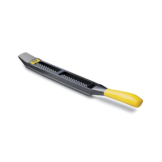 STANLEY 5-21-295 handrasp met gele handgreep, metalen lichaam, productfoto op witte achtergrond.