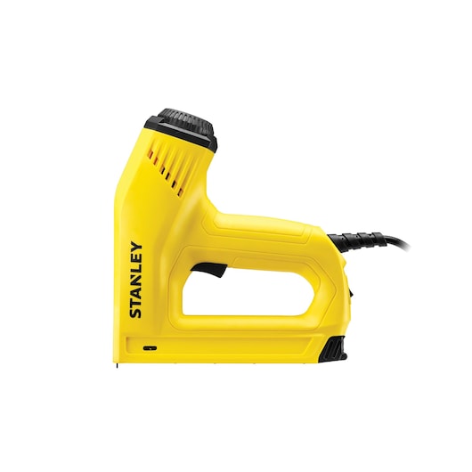 STANLEY 6-TRE550 agrafeuse électrique jaune, photo de côté sur fond blanc.