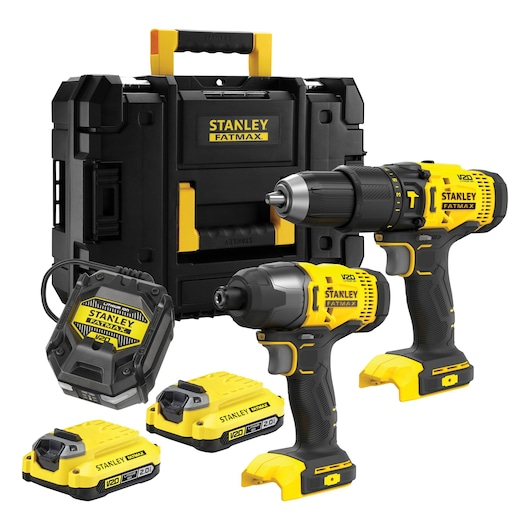 V20 COMBI KIT: 18V 2.0Ah Schroefklopboormachine + 18V 2.0Ah Slagschroevendraaier, met 2 accu's in TSTAK koffer