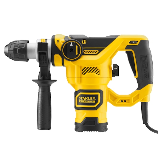 Perforateur STANLEY FME1250KA jaune et noir, vue latérale sur fond blanc.