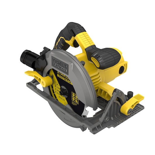 STANLEY FME301K cirkelzaag geel en zwart, zijaanzicht, met zichtbaar blad en ergonomische handgreep.