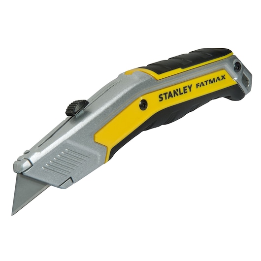 Cutter Stanley FatMax à lame rétractable avec manche ergonomique jaune et noir.