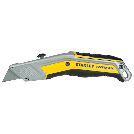 Photographie du couteau utilitaire Stanley FMHT0-10288, argent et jaune, vue de gauche, série FatMax.
