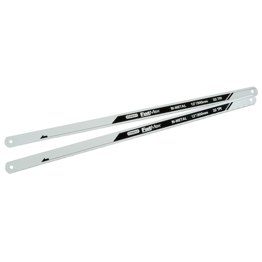 STANLEY FMHT0-20196 bi-metaal zaagbladen, 12 inch, 32 TPI, set van 2, producthoek op witte achtergrond.