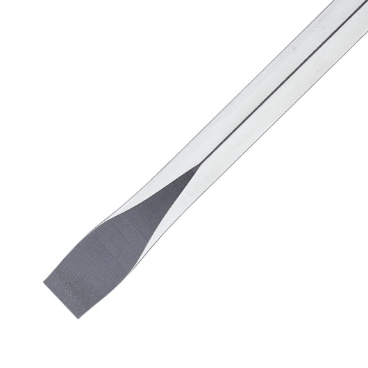 STANLEY FMHT0-62619 platte schroevendraaierpunt, zilver en zwart, close-up op witte achtergrond.