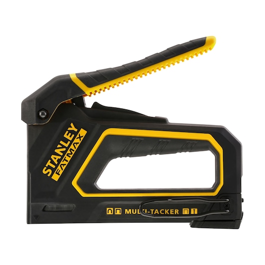 Agrafeuse manuelle STANLEY FMHT0-80550, noire et jaune, vue latérale sur fond blanc.