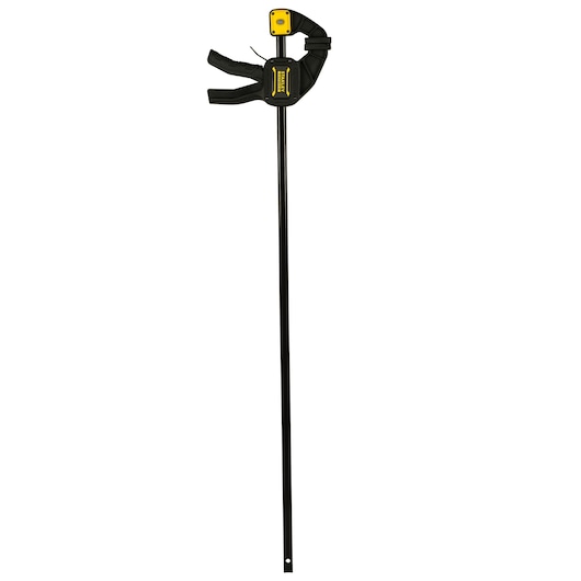 STANLEY lijmtang met zwart-geel design, gebruikt om materialen vast te klemmen bij houtbewerking of projecten.