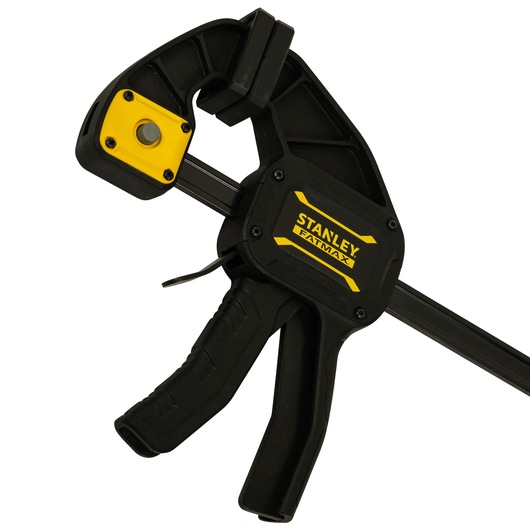 Photo de la pince à gâchette noire et jaune STANLEY FMHT0-83237, vue latérale sur fond blanc.