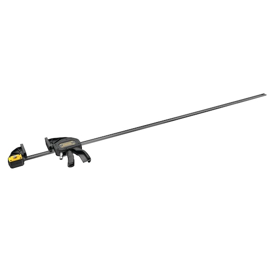 STANLEY FMHT0-83242 serre-joint à barre avec poignée noire et jaune, vue latérale sur fond blanc.