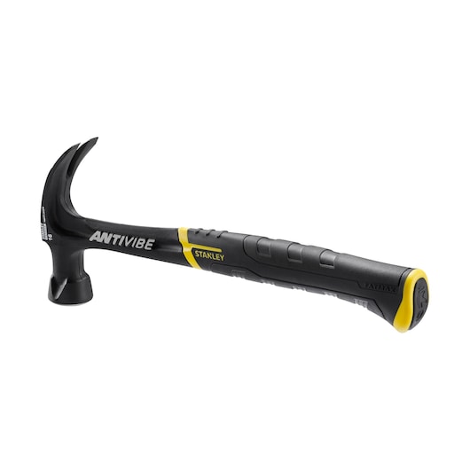 Stanley FMHT1-51275 klauwhamer, zwart en geel, zijaanzicht op witte achtergrond.