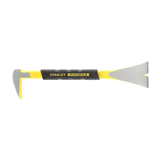 Stanley FMHT1-55009 pied de biche avec poignée jaune et noire, vue latérale sur fond blanc.