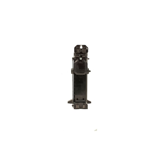STANLEY FMHT1-77435 zwarte wandbeugel, frontaal zicht, voor gereedschapsopslag, op witte achtergrond.