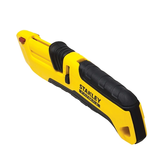 STANLEY FMHT10365-0 hobbymes geel en zwart, schuin naar rechts op witte achtergrond.