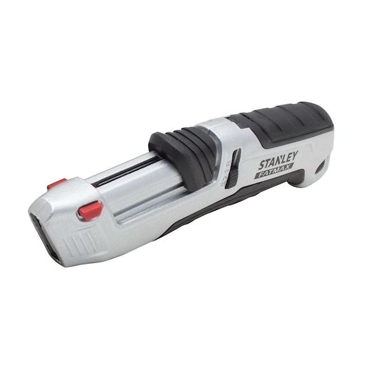 STANLEY FMHT10367-0 hobbymes, zilver en zwart, zijaanzicht, rode knopdetails.