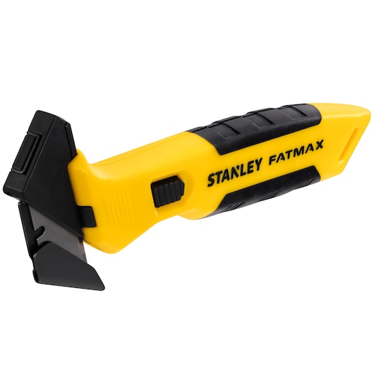 STANLEY FMHT10373-0 FATMAX handschraper geel en zwart, ergonomisch handvat, zijaanzicht.