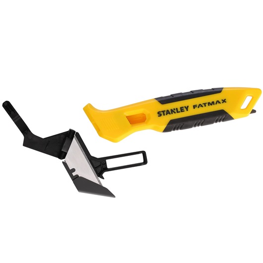 STANLEY FMHT10373-0 hobbymes met geel-zwart handvat, schuine snijkant, zijaanzicht, op witte achtergrond.